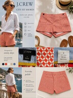 J.Crew City Fit Geometric Print Shorts - 8 - Orange White 100% Cotton EUC